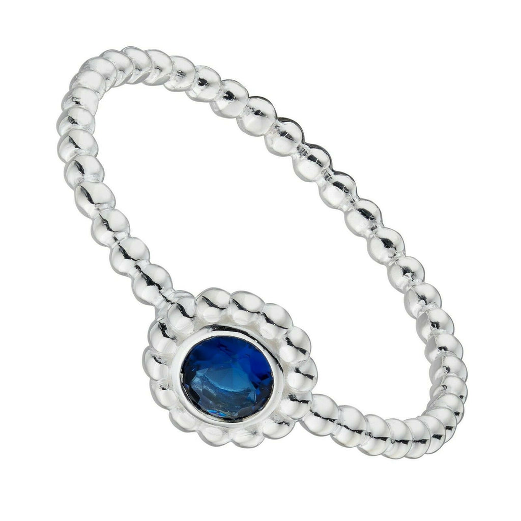 Blue Sapphire Sterling Silver Bead Stacking Ring 925 Hallmarked Size K - S