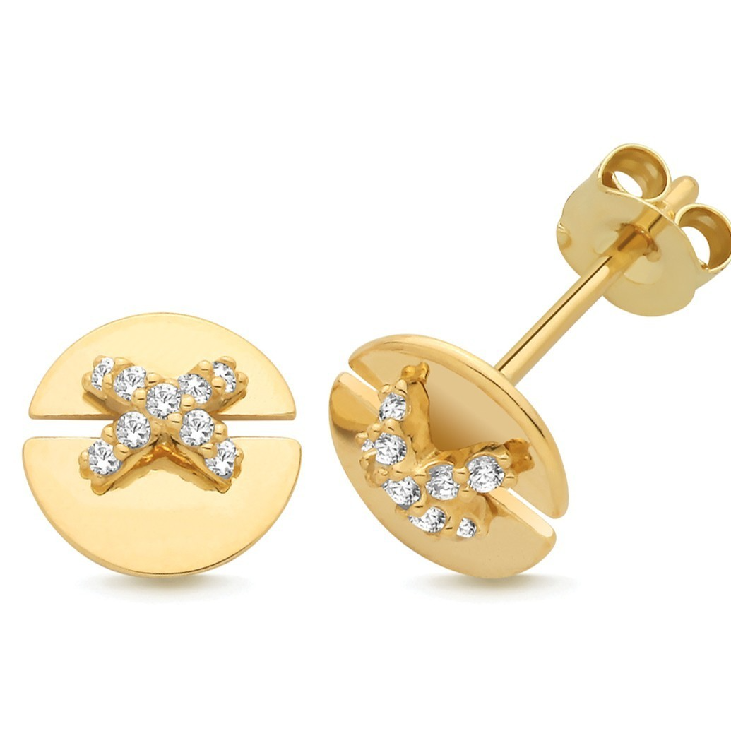 9 Stone X Kiss Stud Earrings 9ct Yellow Gold 375 Hallmarked Brand New Boxed