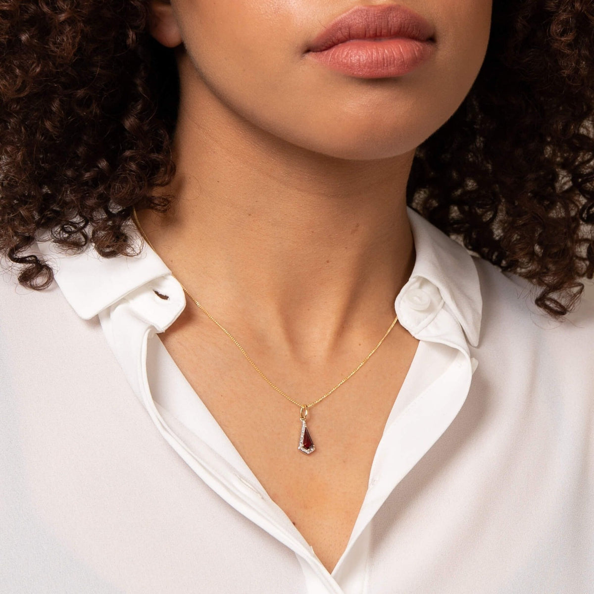 Trapeze Diamond Garnet Pendant & Earrings Set 9ct Mixed Gold 375 Hallmarked