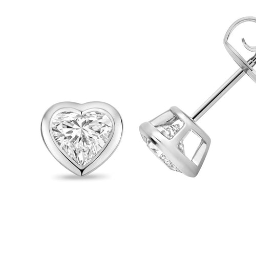 1 Lab Grown Diamond Heart Stud Earrings 18ct White Gold Hallmarked British Made