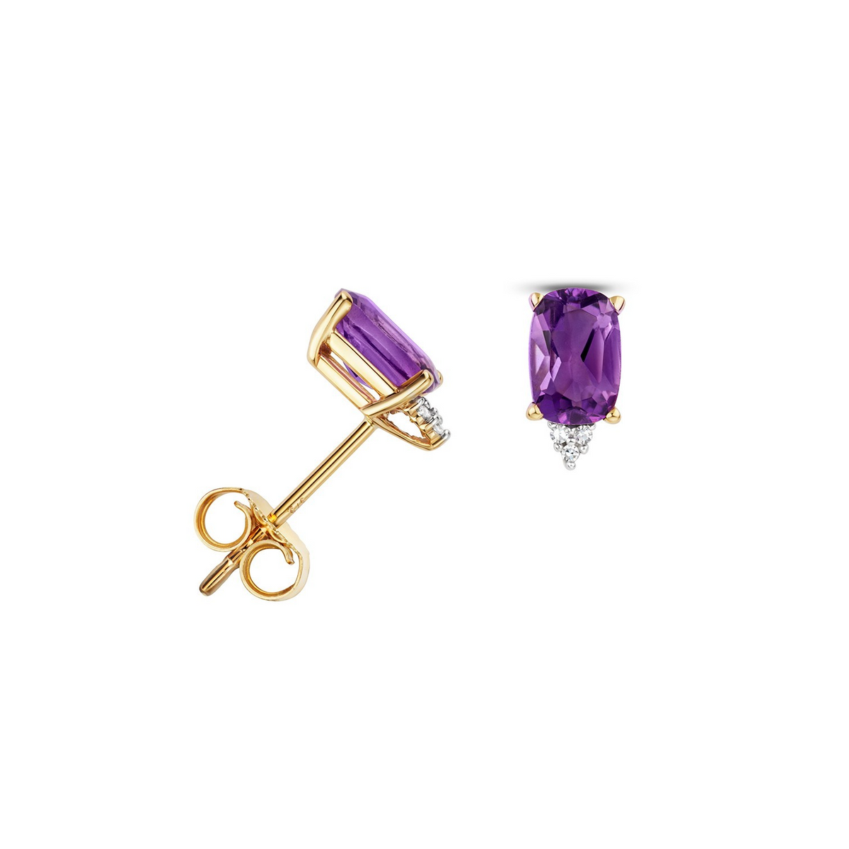 Natural Oval Amethyst Diamond Stud Earrings 9ct Yellow Gold 375 Hallmarked