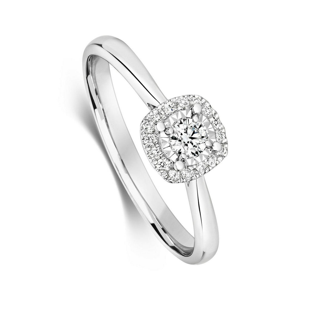 Real Diamond Engagement Ring 9ct White Gold Cushion Hallmarked