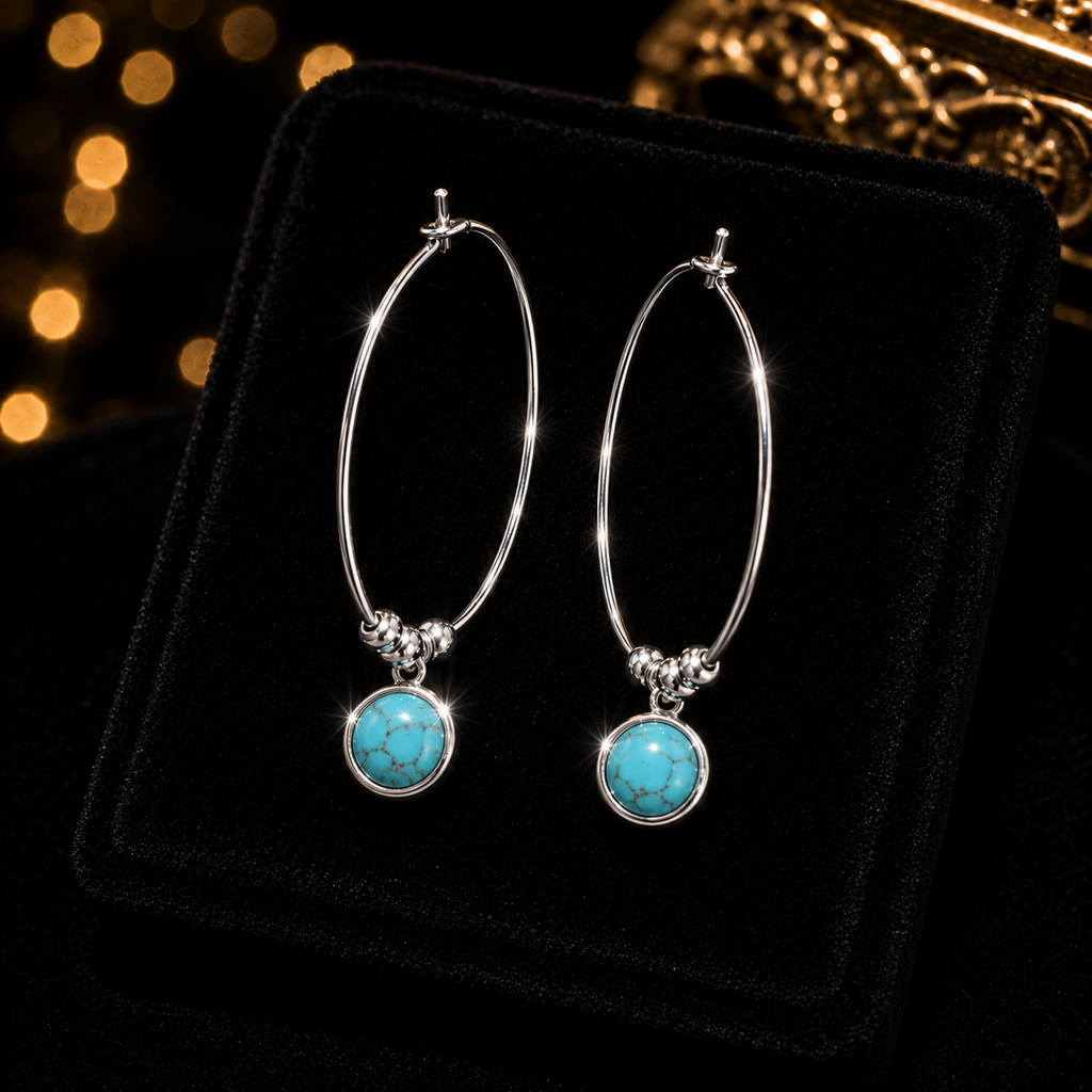 Ivy Turquoise Hoop Earrings Sterling Silver 925 Hallmarked Brand New Boxed