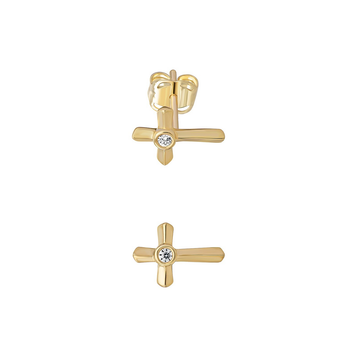 Flush Cross Stud Earrings 9ct Yellow Gold 375 Hallmarked British Made