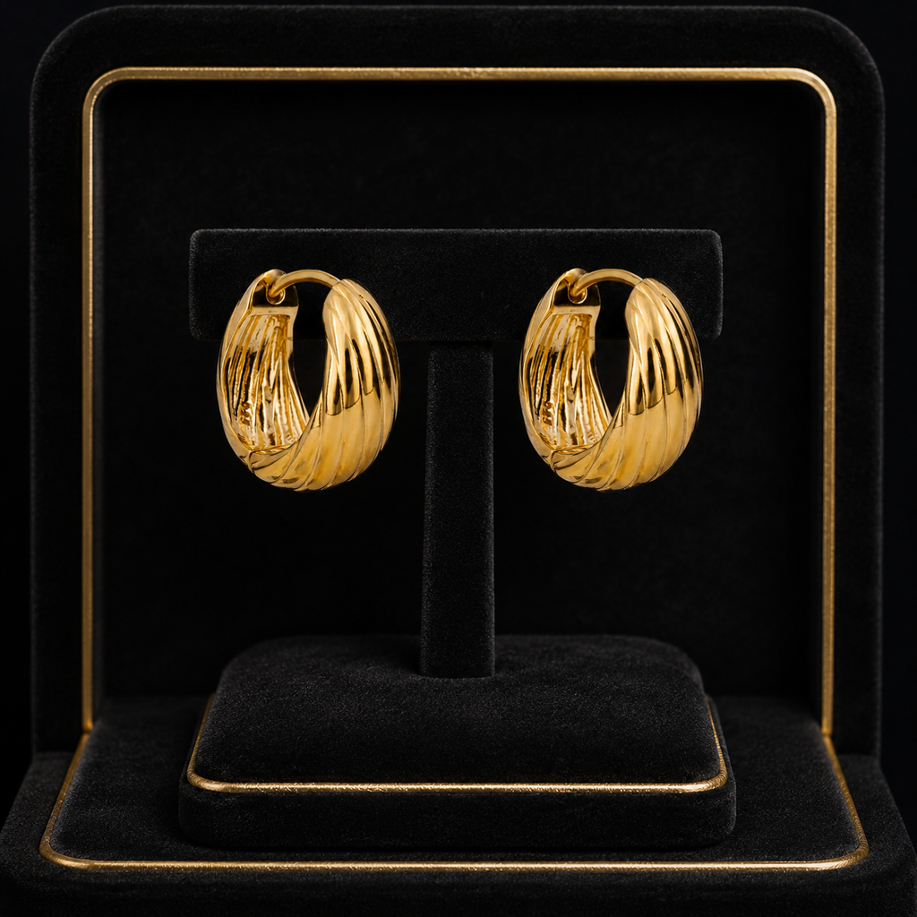 Plain Chunky Grooved Hoop Earrings 9ct Yellow Gold Plated Hallmarked Brand New