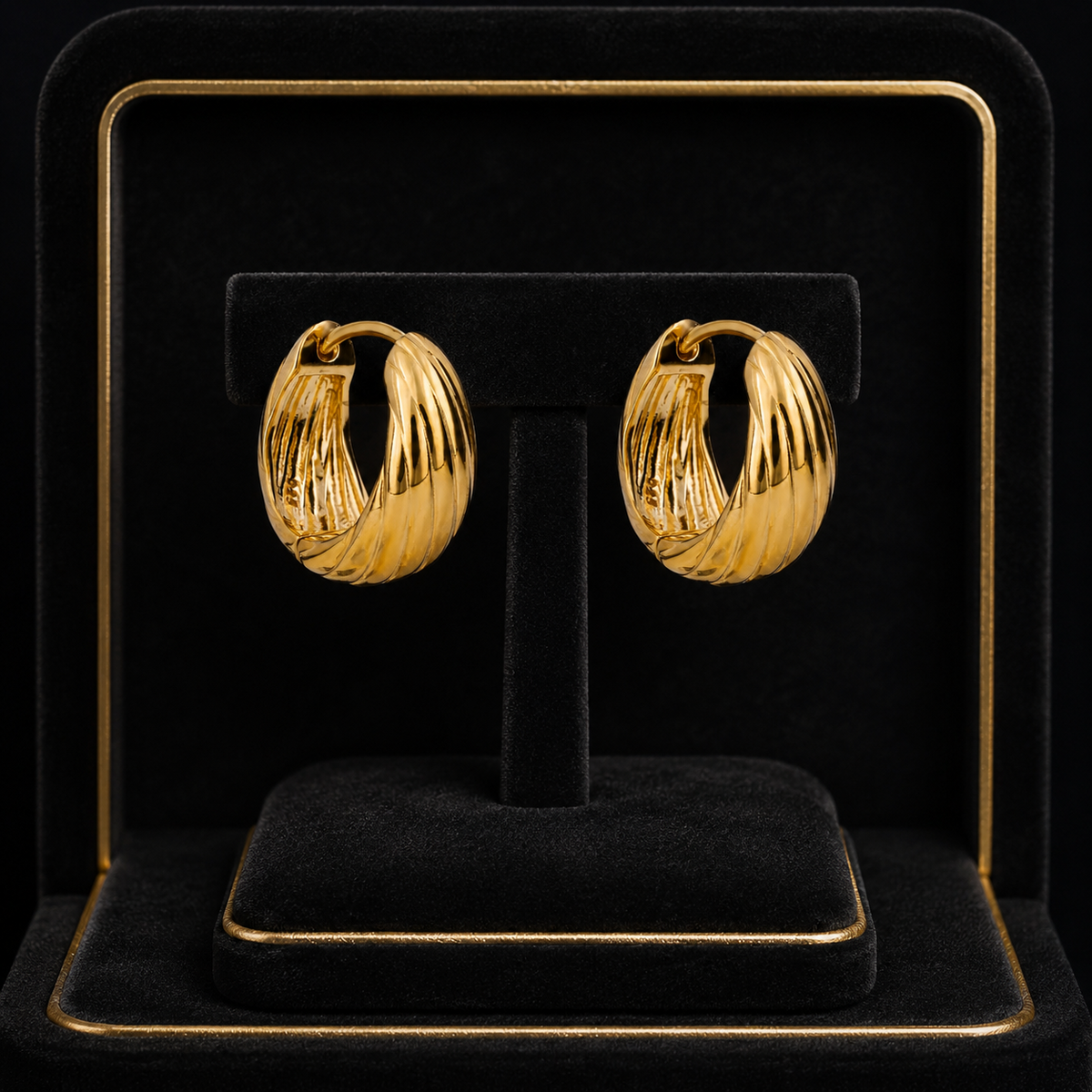 Plain Chunky Grooved Hoop Earrings 9ct Yellow Gold Plated Hallmarked Brand New