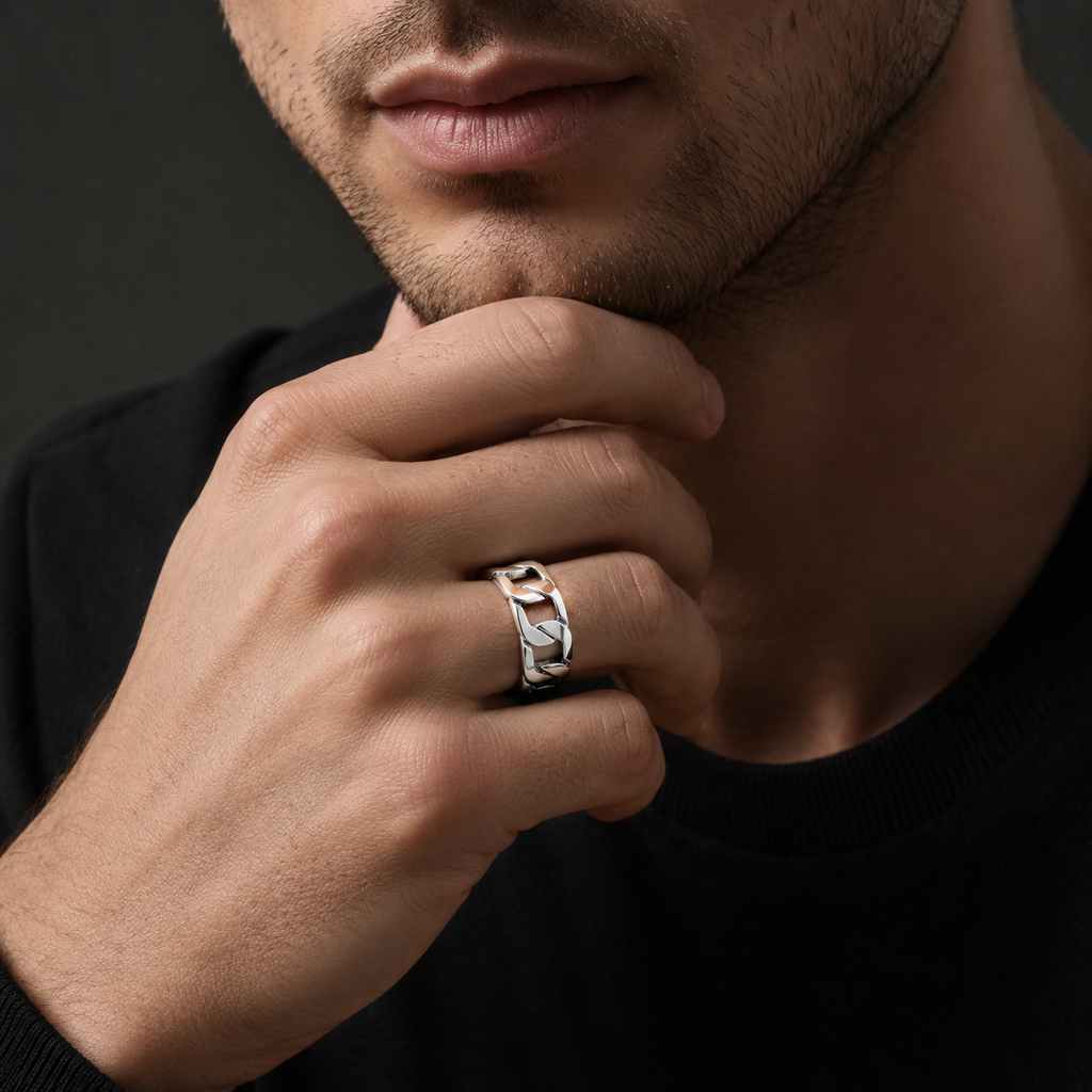 Men's Sterling Silver Chain Ring Engagement Gents 925 Hallmark Sizes R - Z