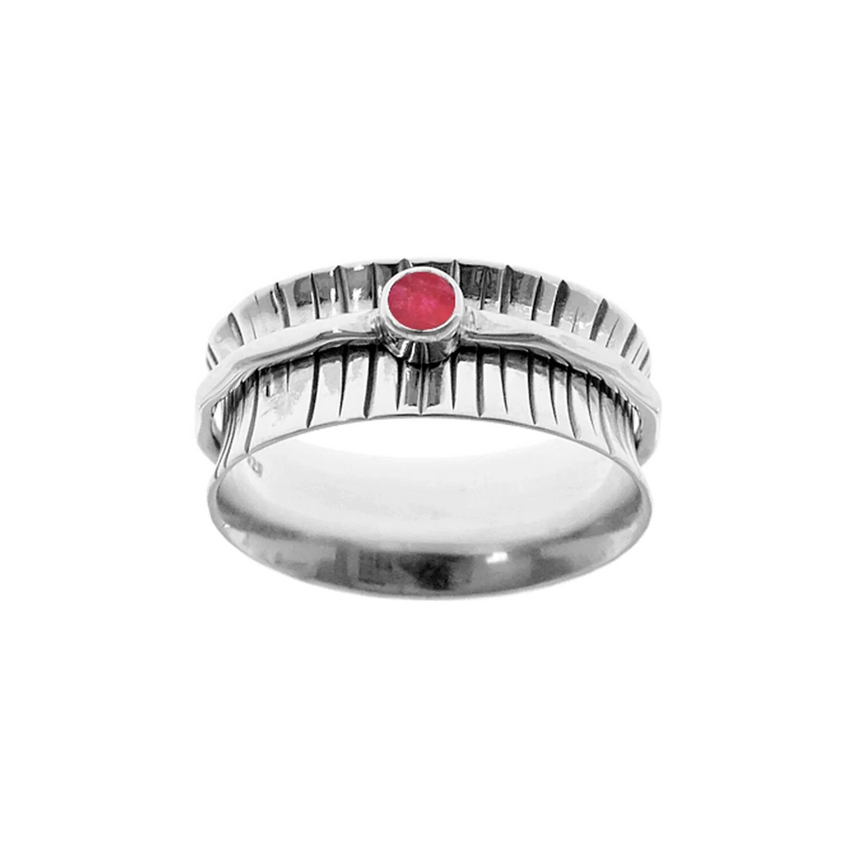Flush Ruby Spinner Ring Sterling Silver 925 Hallmark British Made Size K - T