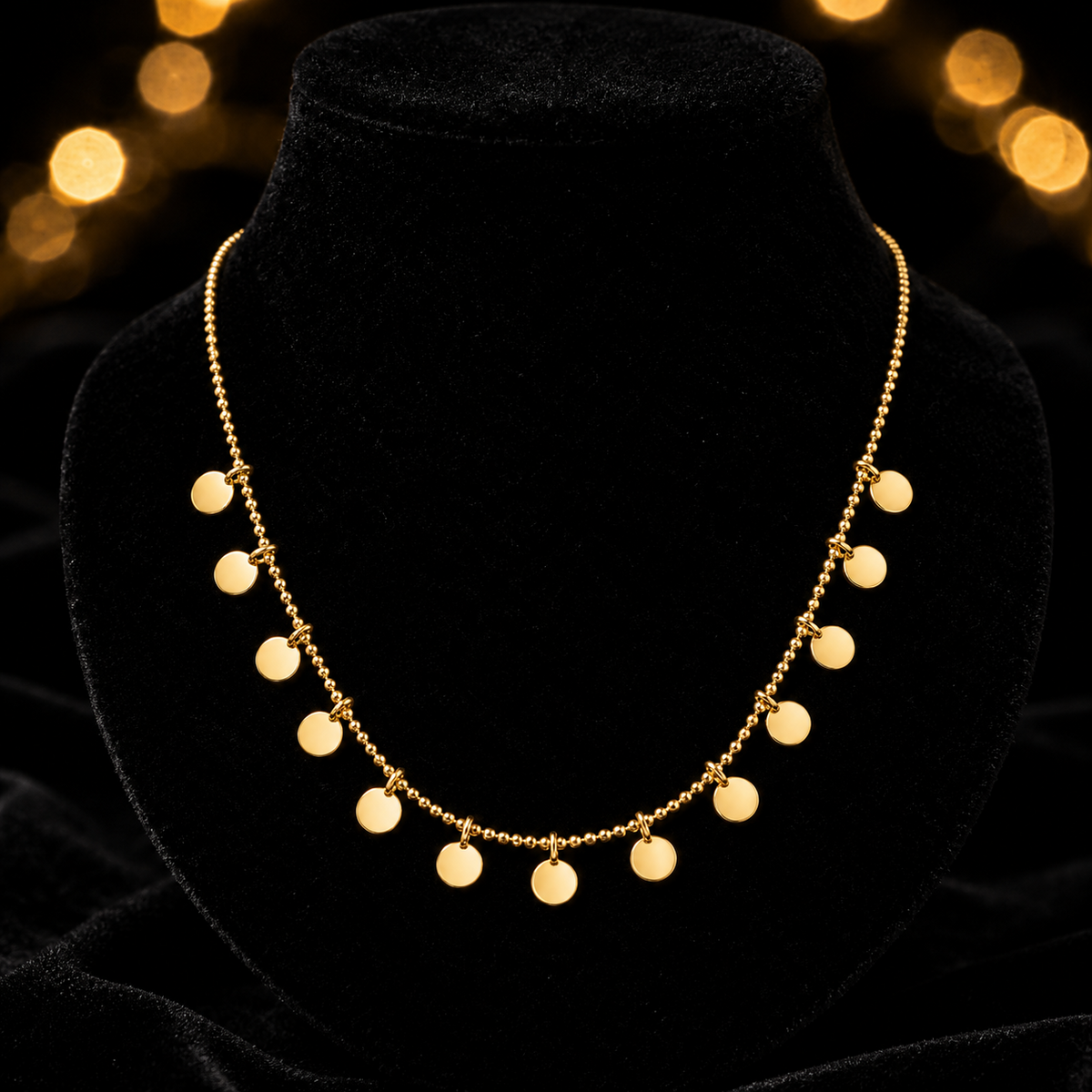 Multi Disc Necklace 9ct Yellow Gold 375 Hallmarked British Made 43cm