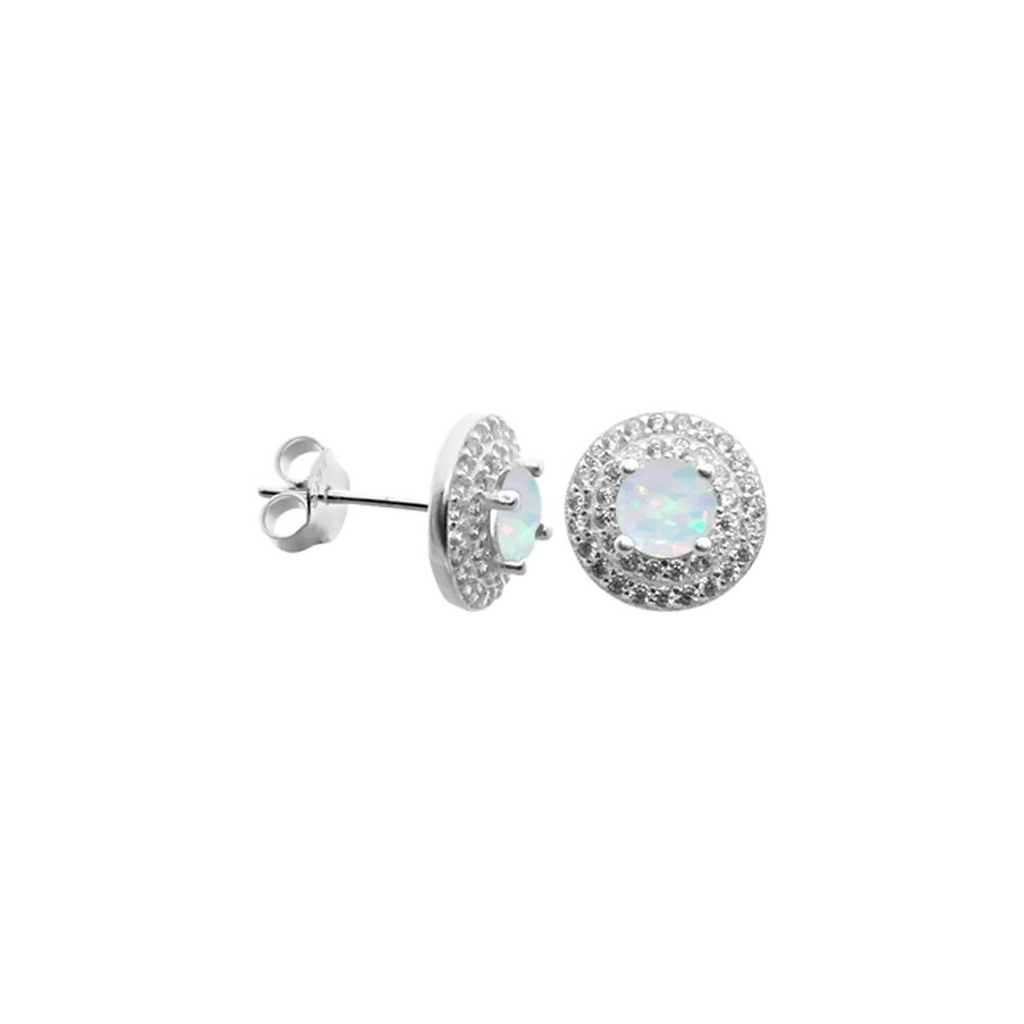 Natural White Opal Halo Stud Earrings Sterling Silver 925 Hallmarked Brand New