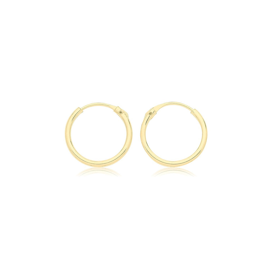 9ct Yellow Gold Sleeper Hoop Earrings 375 Hallmarked 6mm - 10mm Diameter