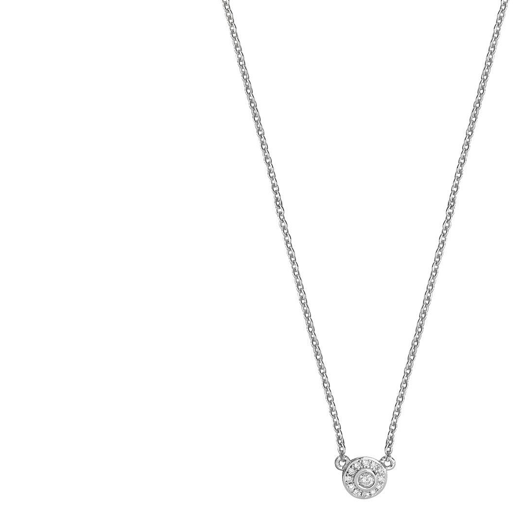 13 Halo Natural Diamond Necklace 18ct White Gold Hallmarked British Made