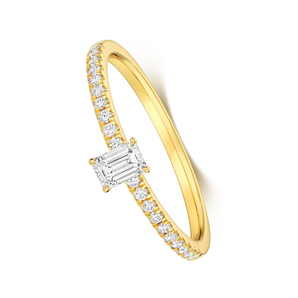 21 Natural Diamond Emerald Cut Ring 18ct Yellow Gold Hallmarked Sizes K - N