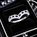 Sapphire Diamond Wishbone Ring 9ct White Gold 375 Hallmarked Sizes J - Q