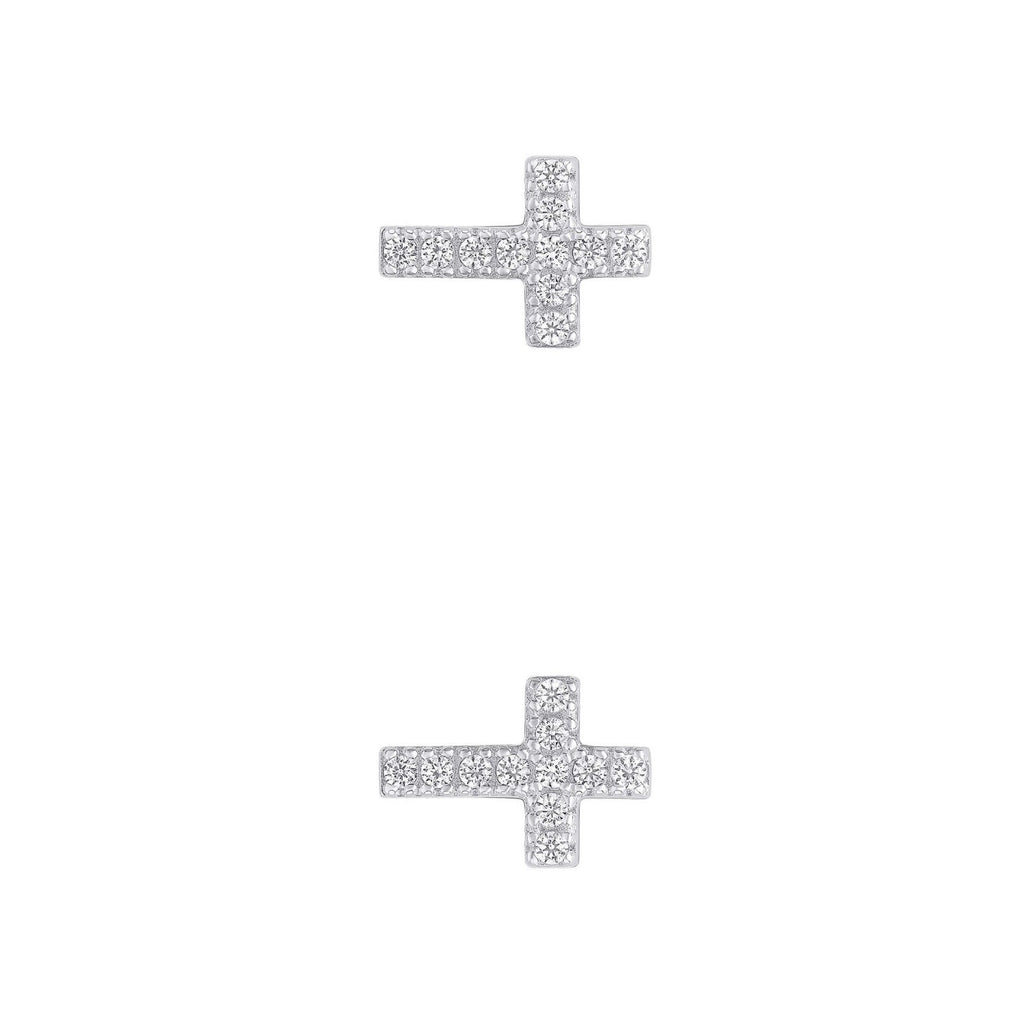 Small Cross Zircon Stud Earrings Sterling Silver 925 Hallmarked Brand New Boxed