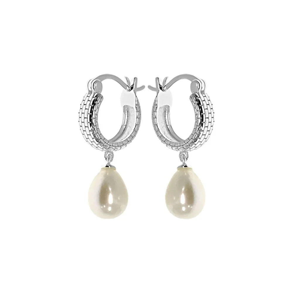 Snake Skin Pearl Hoop Earrings Sterling Silver 925 Hallmarked Brand New Boxed