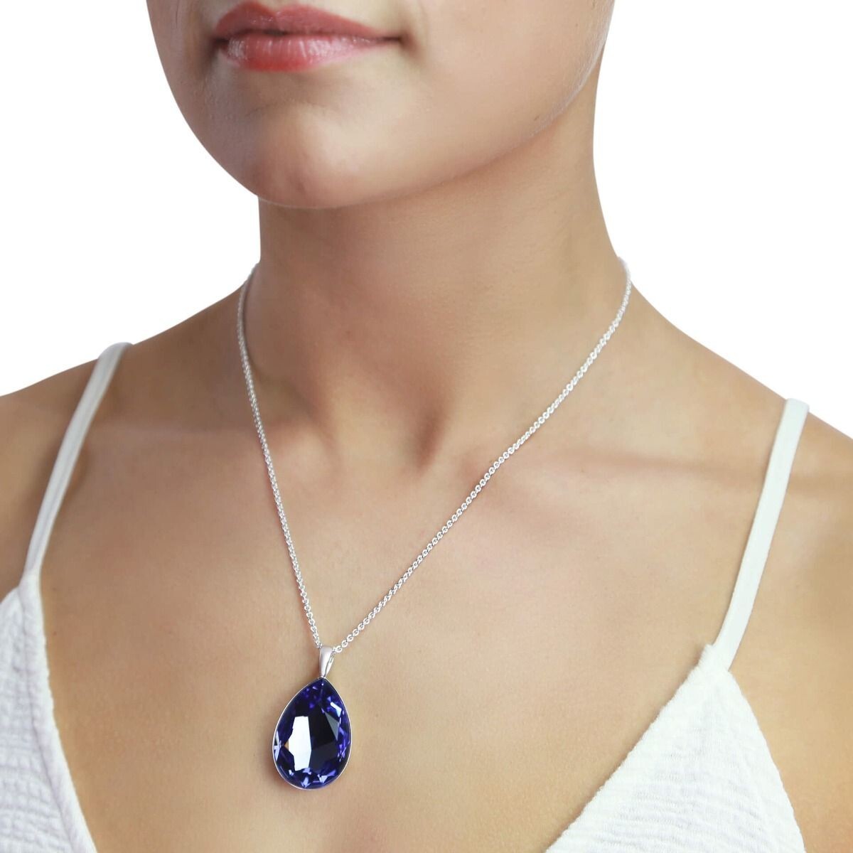 Large Tanzanite Teardrop Pendant Sterling Silver 925 Hallmark All Chain Lengths