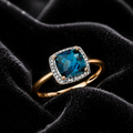 Cushion London Blue Topaz & Diamond Ring 375 Hallmarked Sizes L - Q