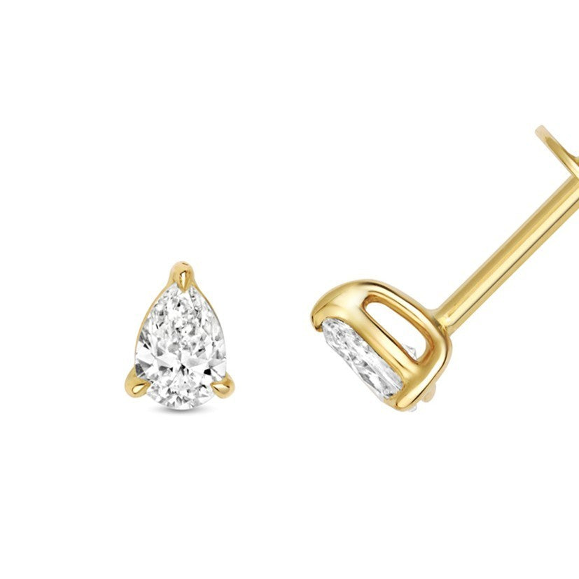 Natural Diamond Pear Stud Earrings 18ct Yellow Gold Hallmarked British Made