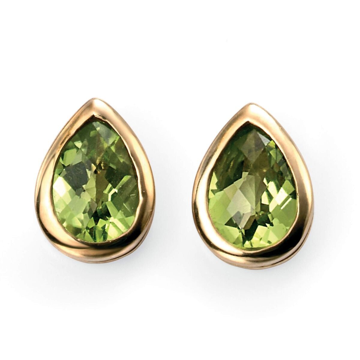Peridot Teardrop Stud  Earrings 9ct Yellow Gold 375 Hallmarked British Made