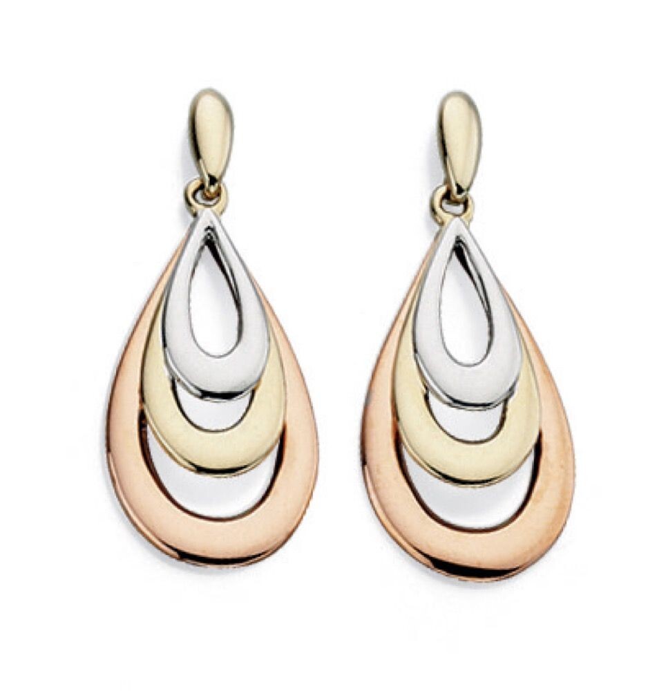 Teardrop Earrings 9ct Multi Tone Gold 375 Hallmarked British Made Brand New