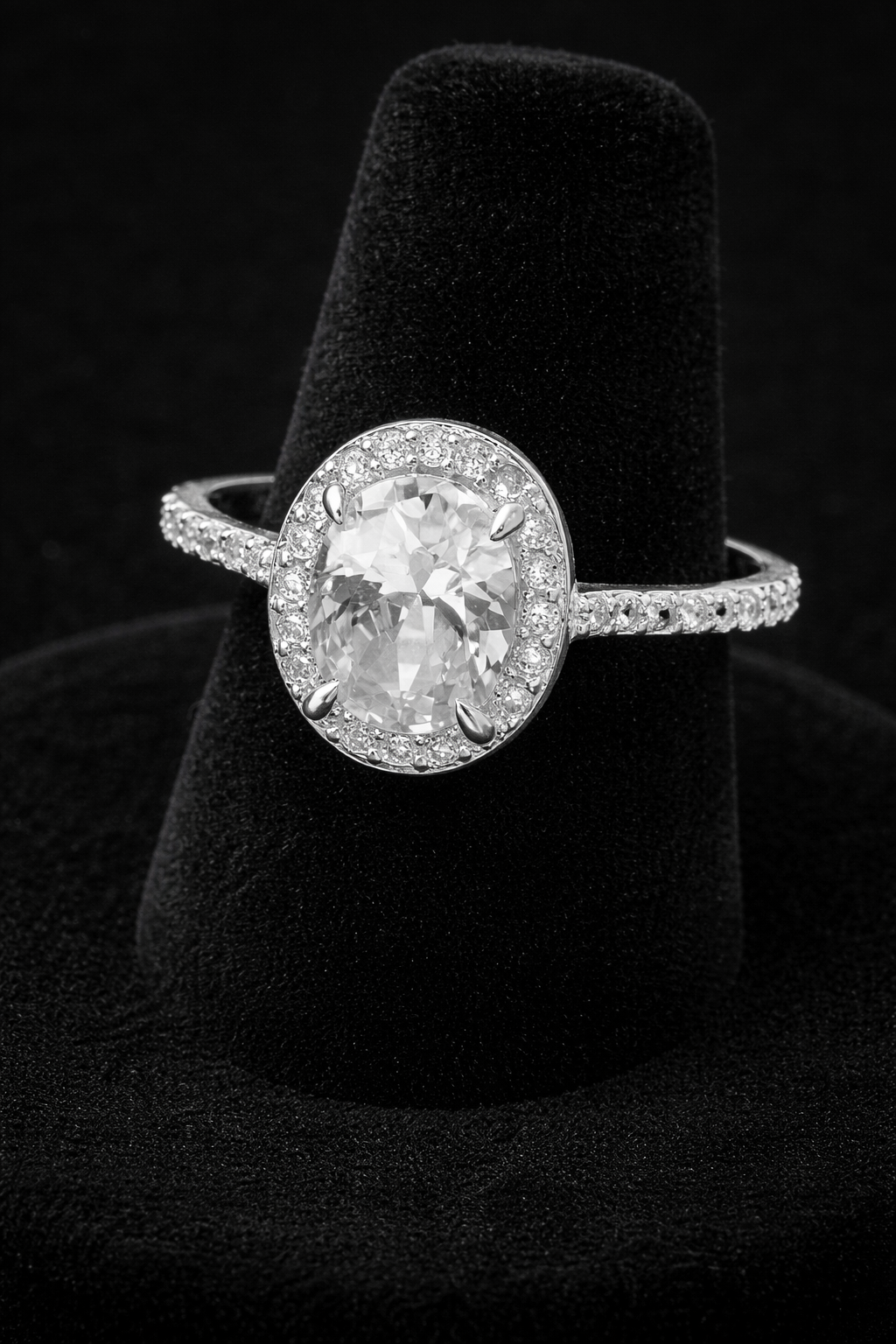 Oval Halo Ring Sterling Silver 925 Hallmarked British Made Size L - Q