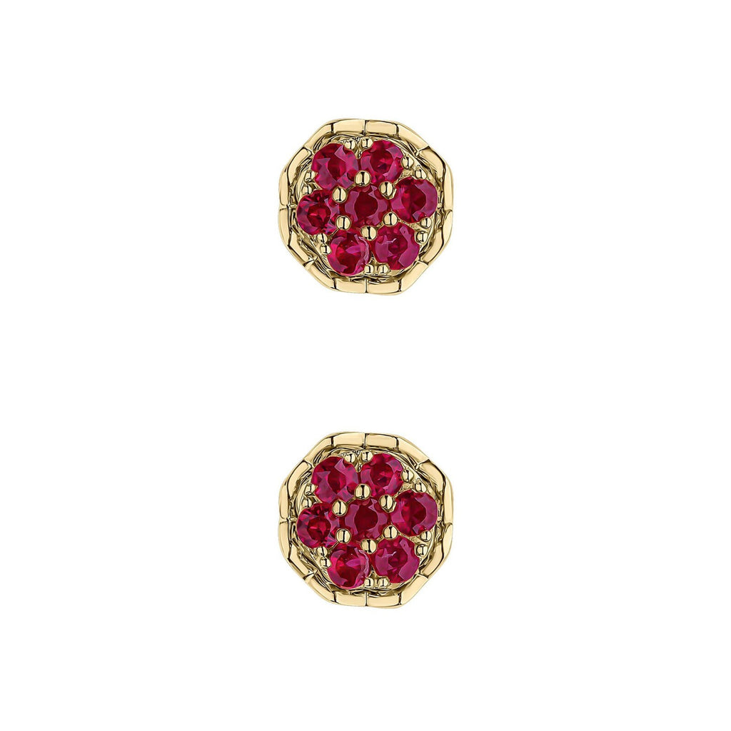 7 stone Ruby Cluster Stud Earrings 9ct Yellow Gold 375 Hallmarked British Made