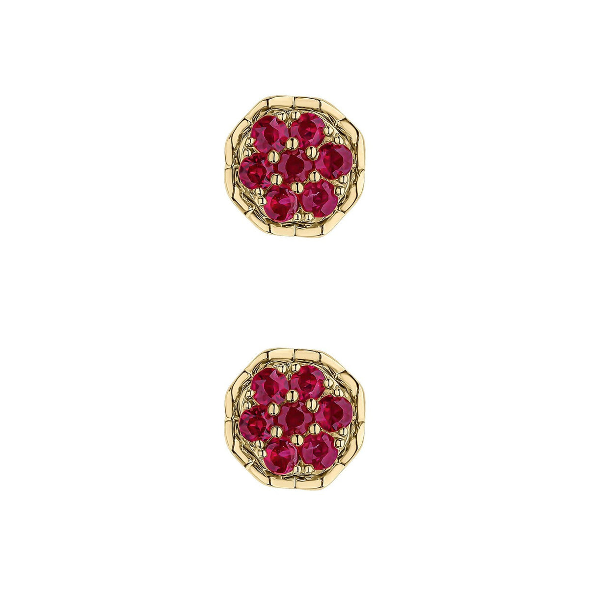 7 stone Ruby Cluster Stud Earrings 9ct Yellow Gold 375 Hallmarked British Made