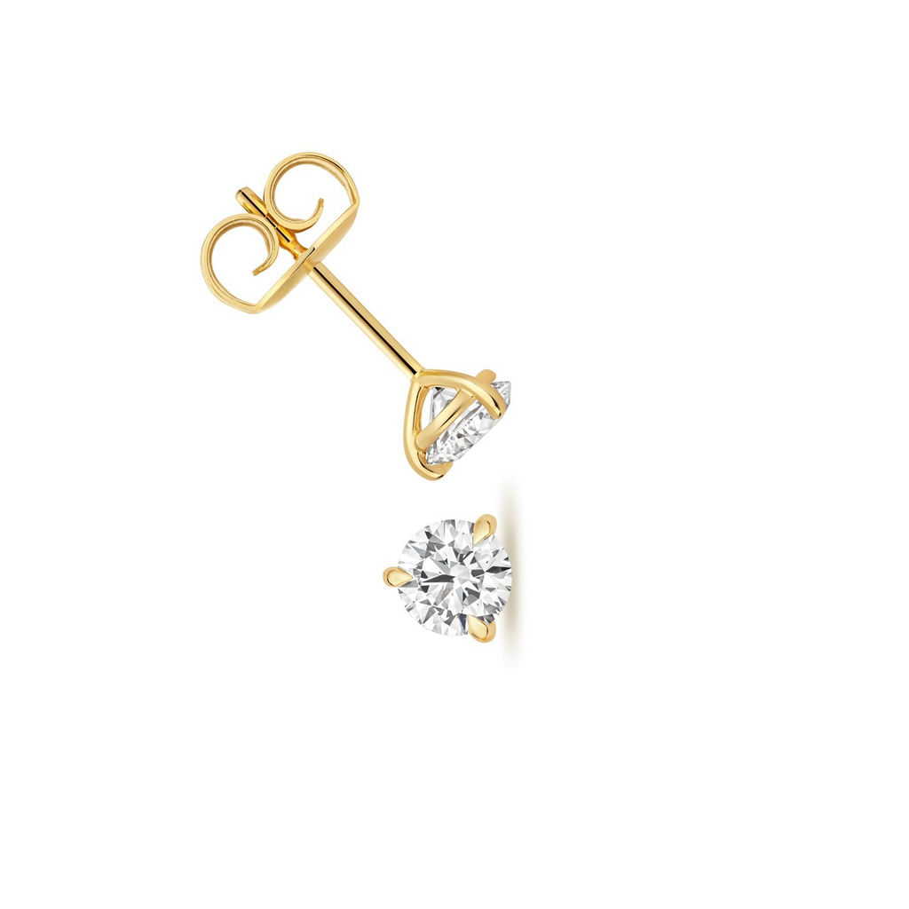 1 Lab Grown Diamond Prong Stud Earrings 18ct Yellow Gold Hallmarked British Made