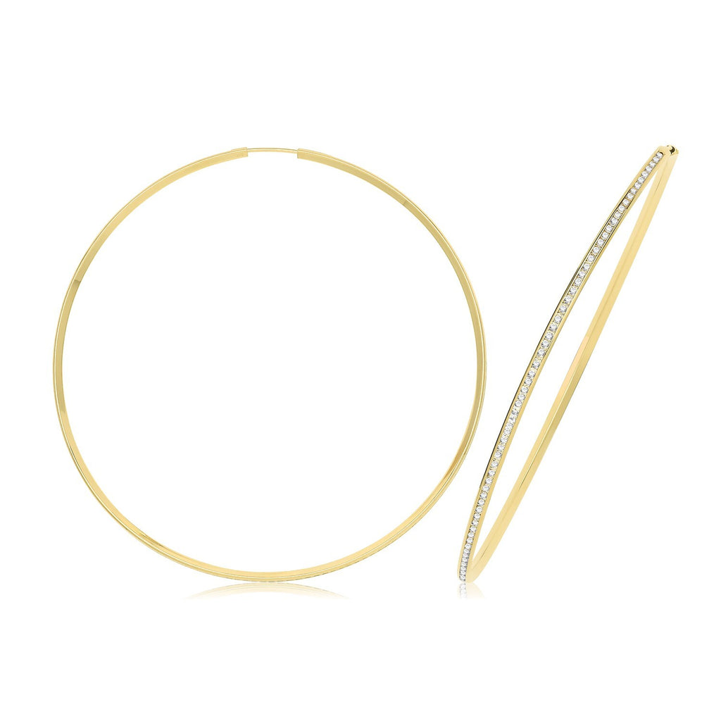 9ct Yellow Gold Channel Set Hoop Earrings 375 Hallmarked 25mm - 70mm Diameter