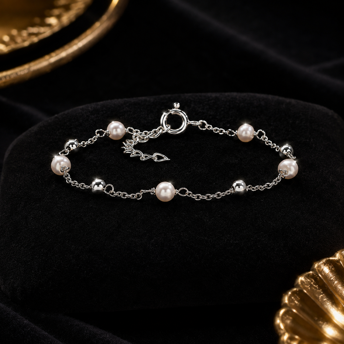 Pearl & Polished Bead Bracelet Sterling Silver 925 Hallmarked Brand New Boxed