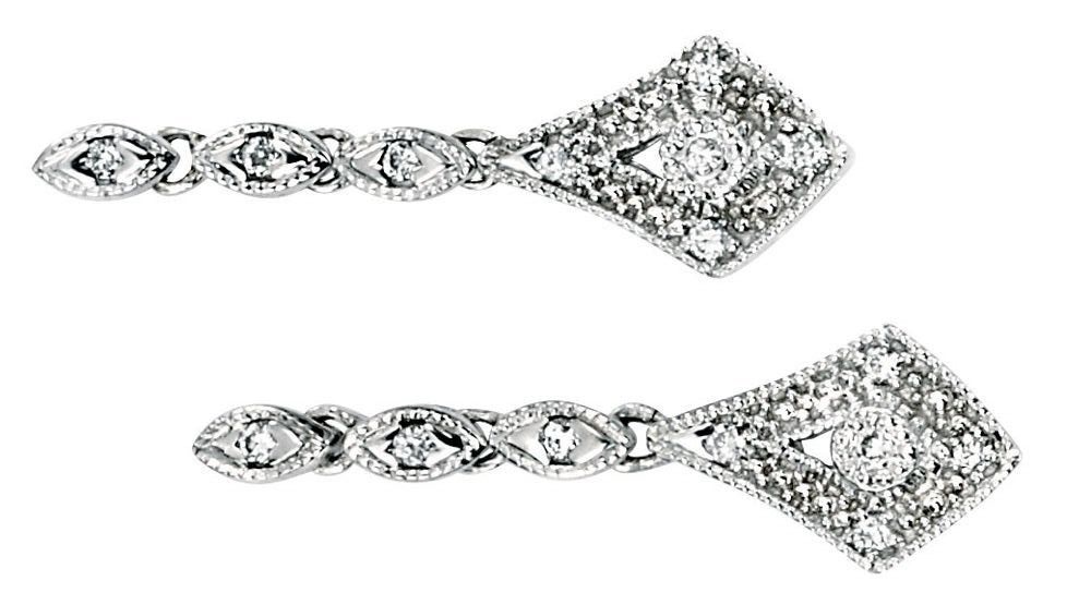 Diamond Vintage Drop Earrings 9ct White Gold 375 Hallmarked British Made