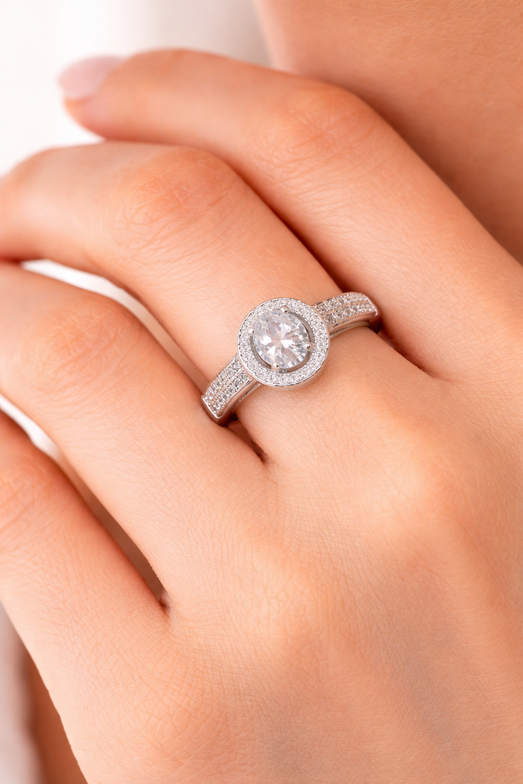 Sterling Silver Oval Halo Ring Engagement Gemstone 925 Hallmarked Size J - T