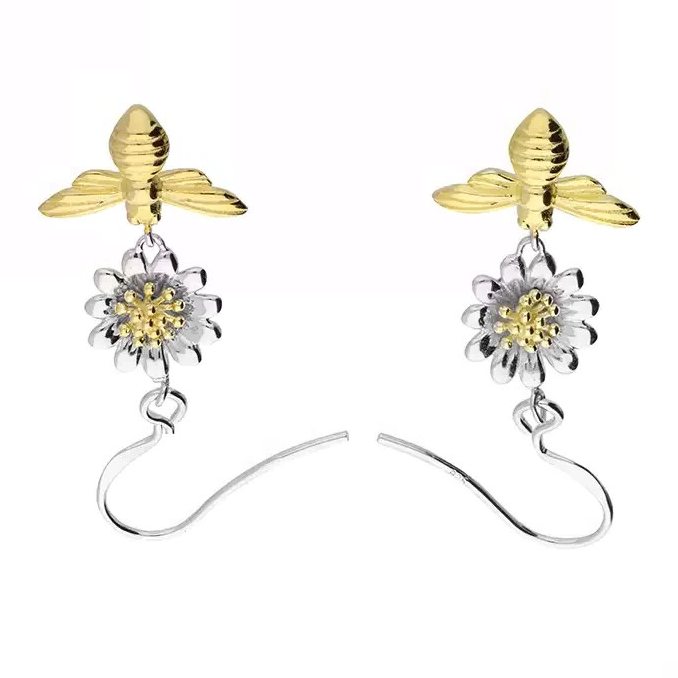 Bumble Bee Drop Earrings 18ct Yellow Gold Plated Hallmarked British Made