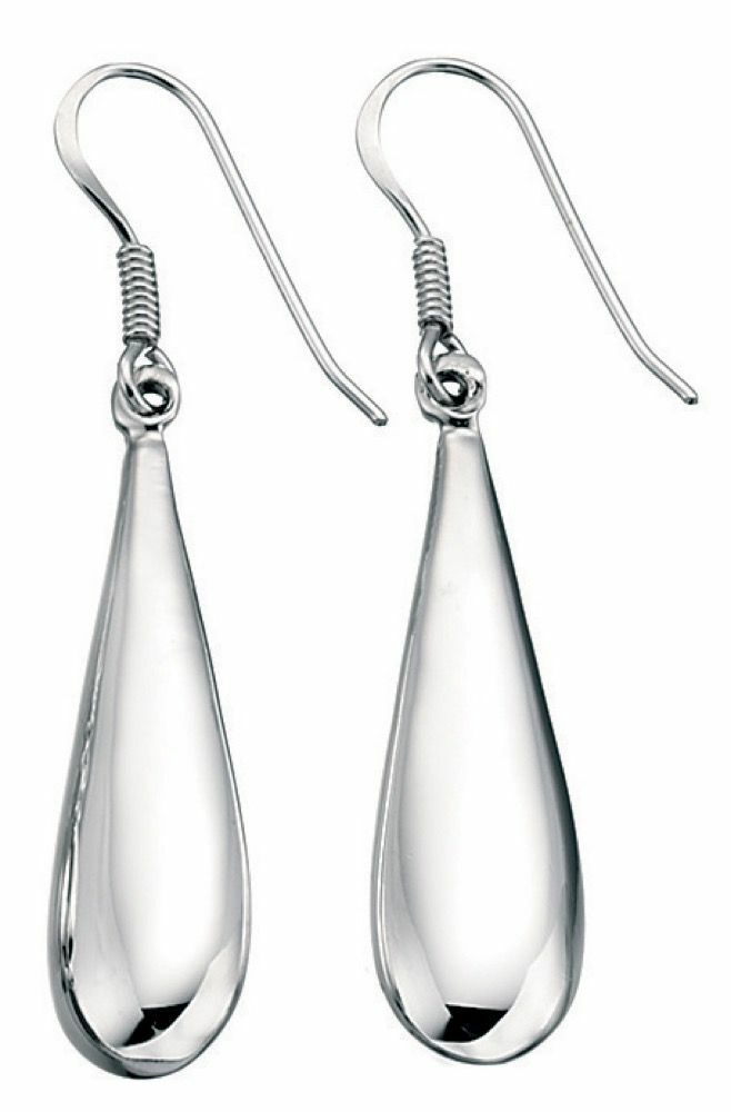 Sterling Silver Plain Drop Earrings 925 Hallmarked British Made Brand New