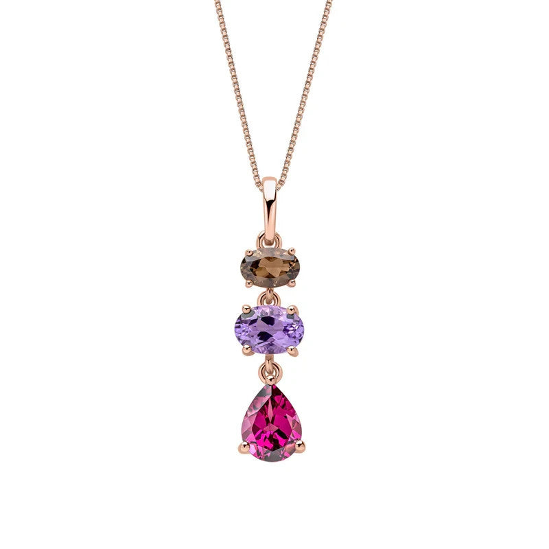 Statement 3 Stone Drop Pendant 9ct Rose Gold 375 Hallmarked British Made