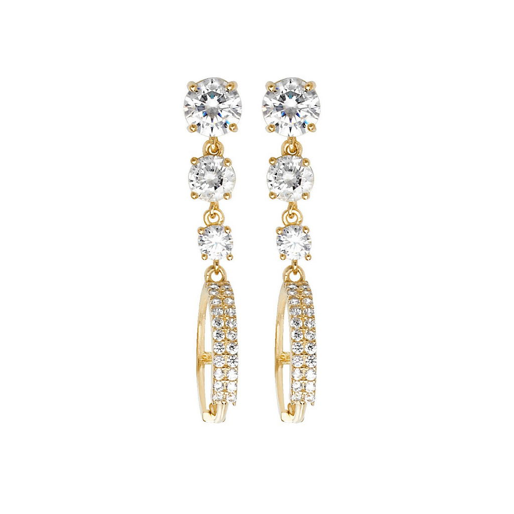 25 Stone Drop Hoop Earrings 9ct Yellow Gold 375 Hallmarked Brand New Boxed