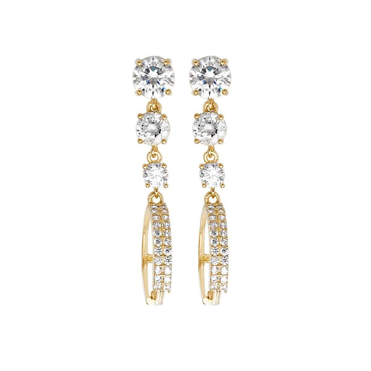 25 Stone Drop Hoop Earrings 9ct Yellow Gold 375 Hallmarked Brand New Boxed