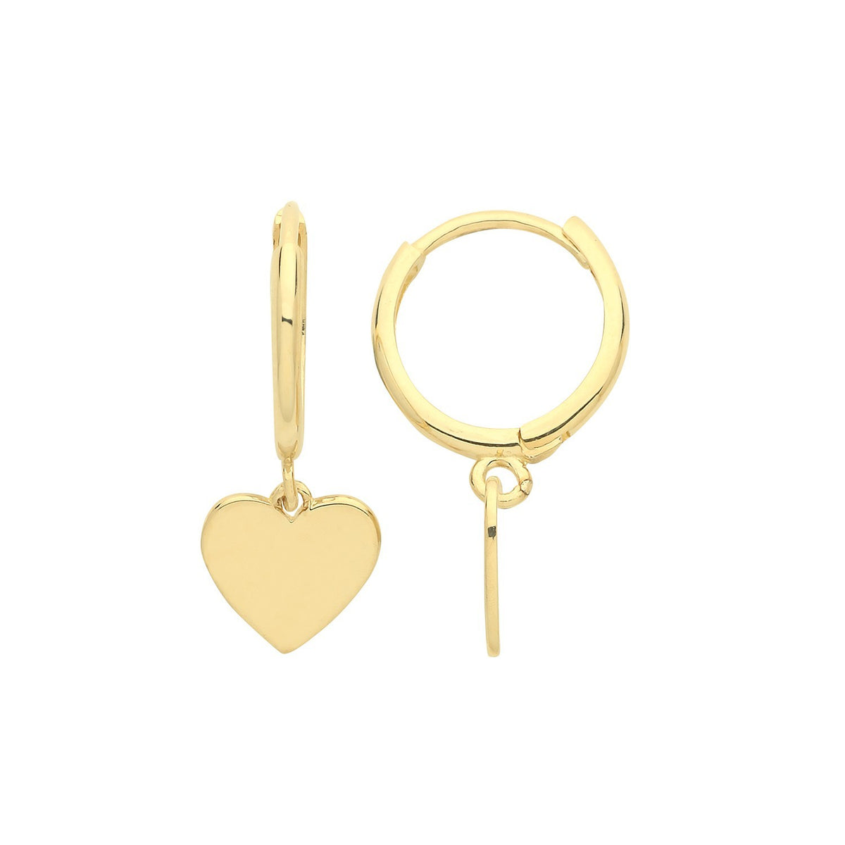 8mm Heart Drop Hoops Earrings 9ct Yellow Gold 375 Hallmarked Brand New