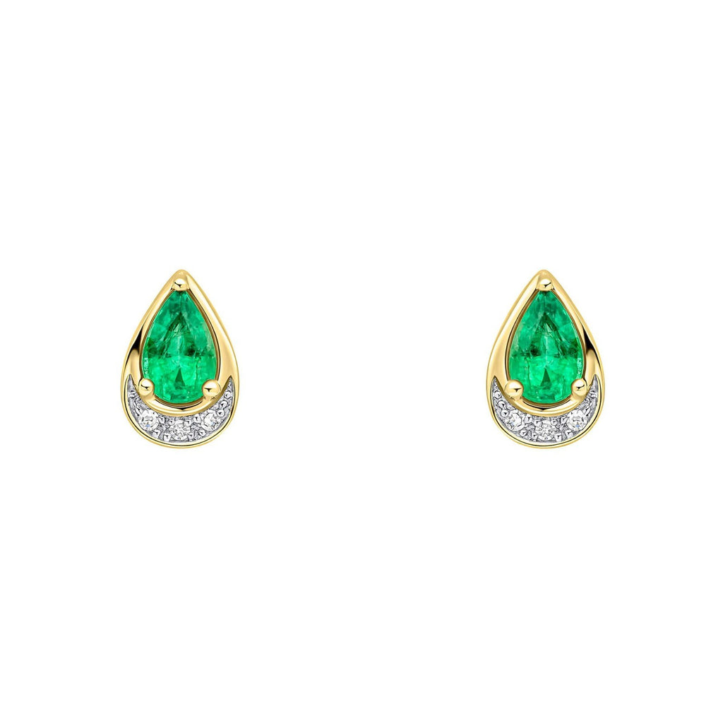 Emerald & Diamond Teardrop Pendant & Earrings Set 9ct Mixed Gold 375 Hallmarked