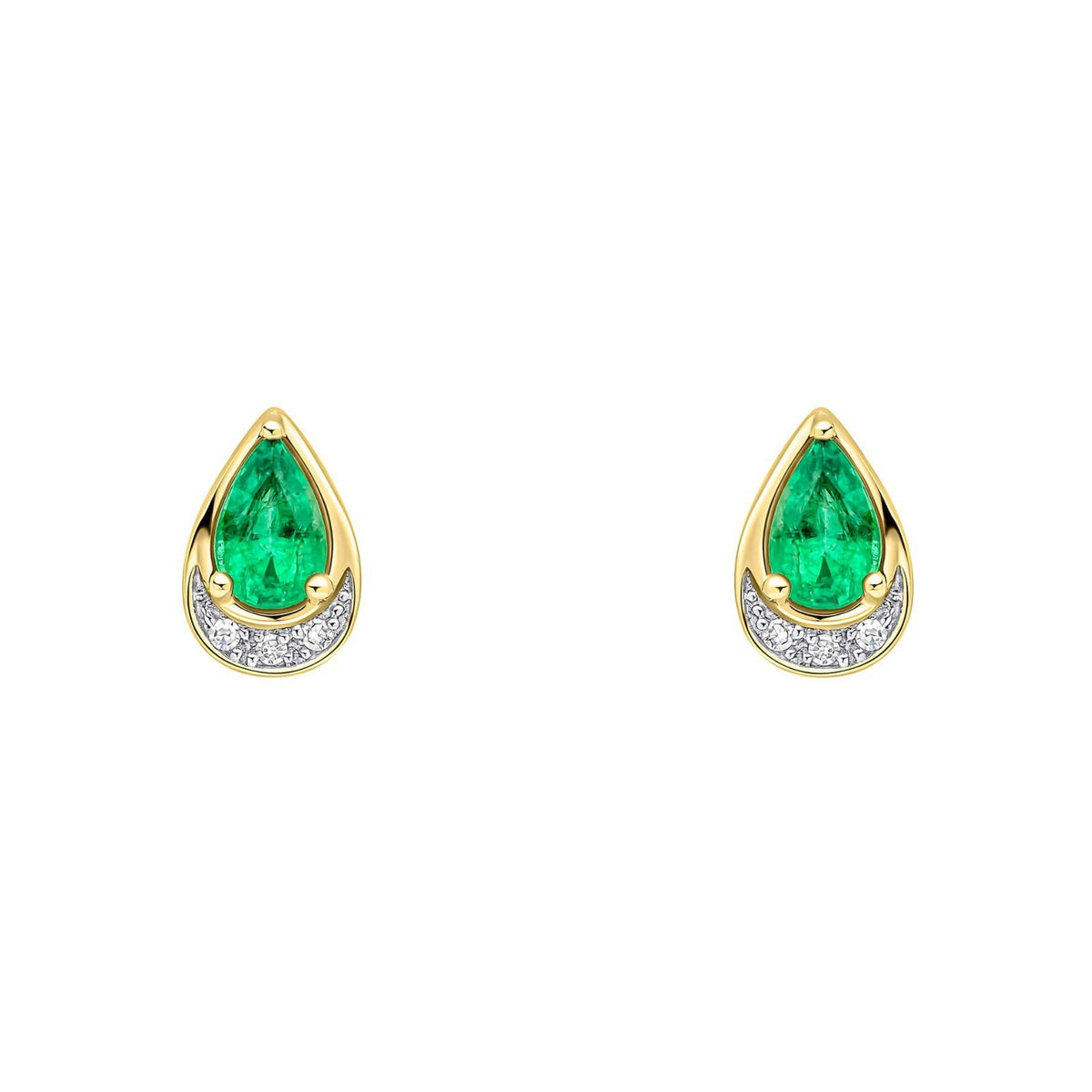 Emerald & Diamond Teardrop Pendant & Earrings Set 9ct Mixed Gold 375 Hallmarked
