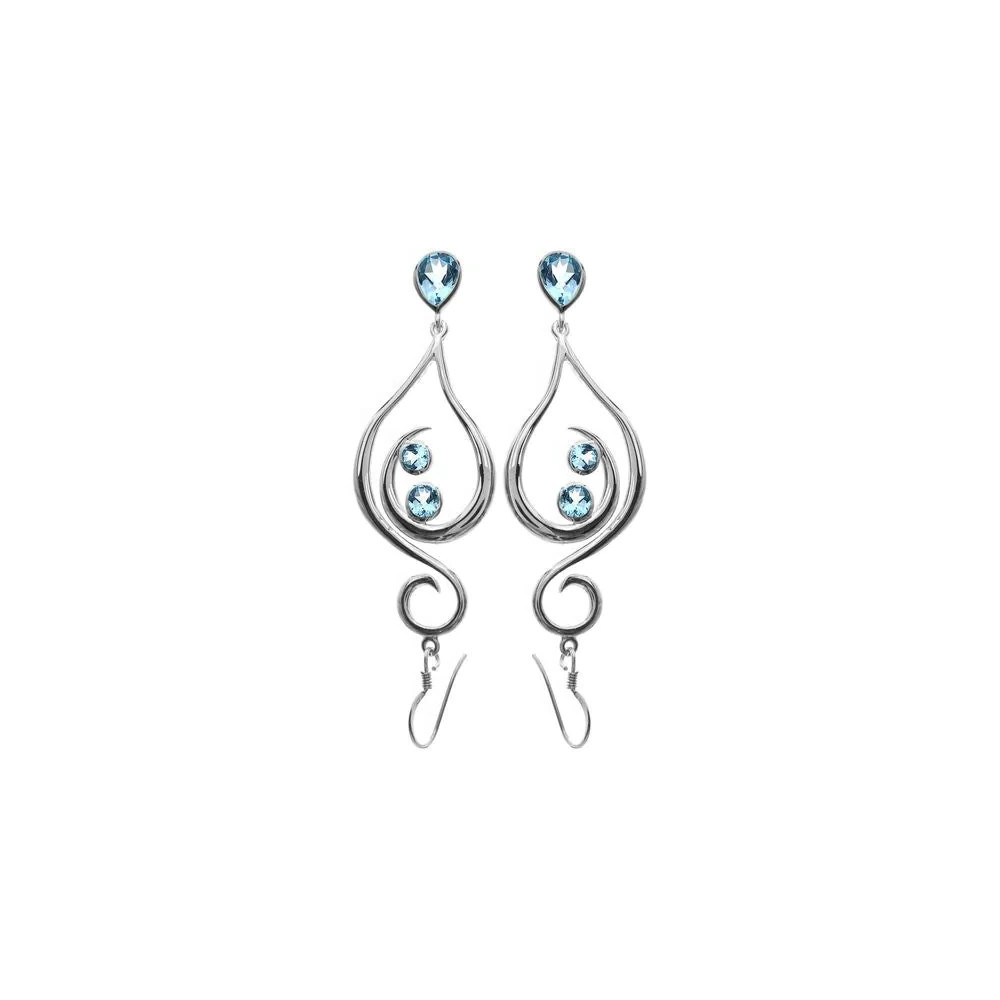 Natural Topaz Large Swirl Earrings Sterling Silver 925 Hallmarked British Made