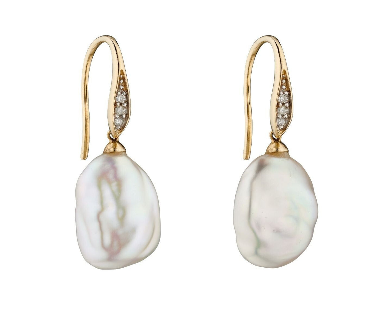 Pearl And Diamond Drop Earrings British Made 9ct Yellow Gold 375 Hallmarked