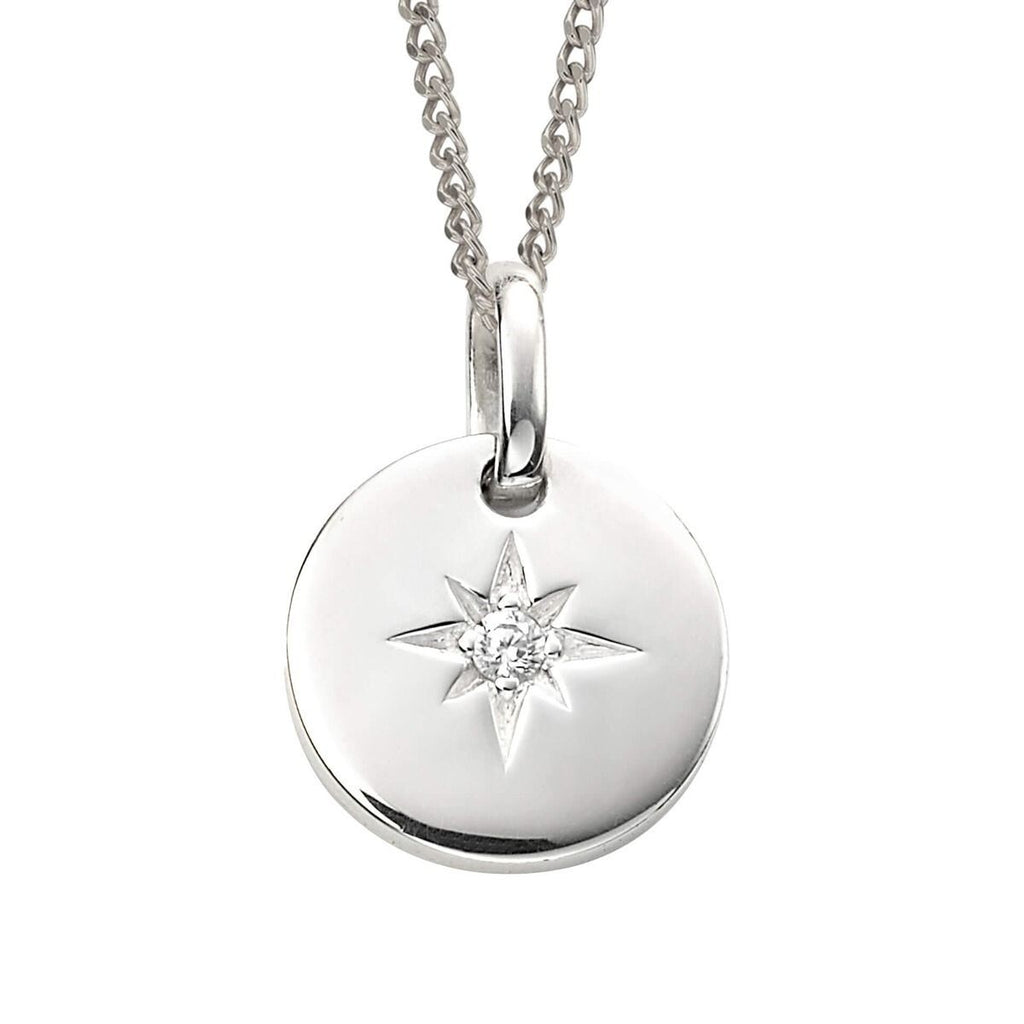 Sterling Silver Star Disc Pendant 925 Hallmarked British Made All Chain Lengths