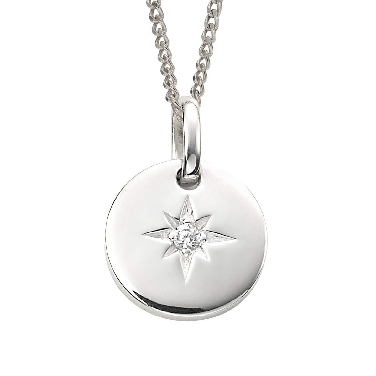 Sterling Silver Star Disc Pendant 925 Hallmarked British Made All Chain Lengths