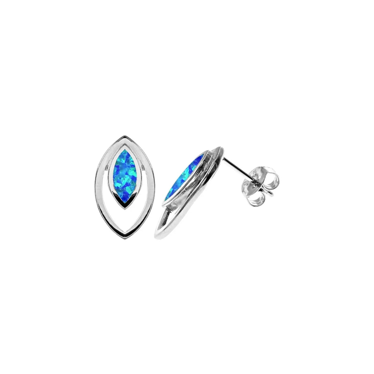 Natural Marquise Blue Opal Earrings Sterling Silver 925 Hallmarked Brand New