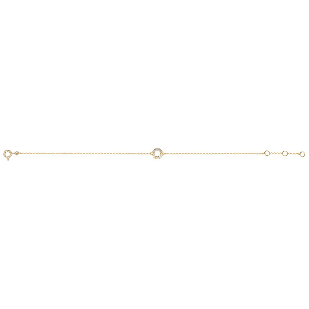 Ladies Pave Open Circle Bracelet 9ct Yellow Gold 375 Hallmarked British Made