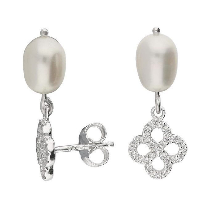 Quatrefoil Pearl Drop Earrings Sterling Silver 925 Hallmark Brand New Boxed