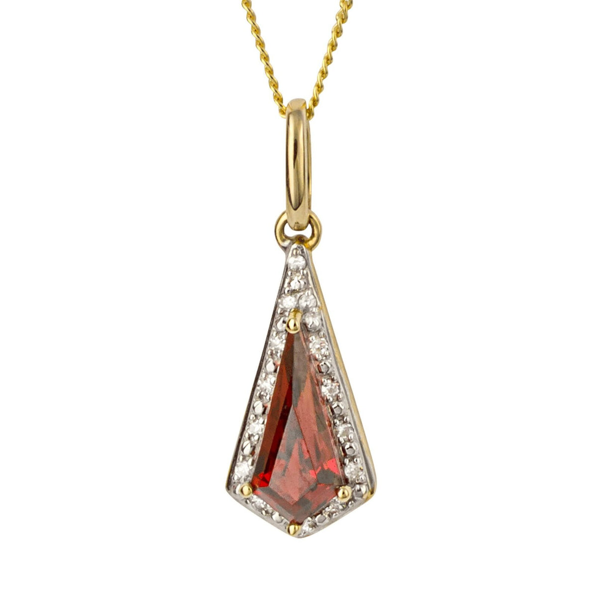Trapeze Cut Garnet / Diamond Pendant 9ct Yellow Gold 375 Hallmarked British Made