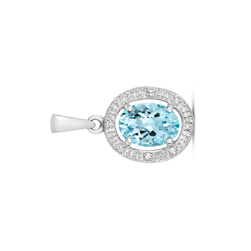 Oval Aquamarine Diamond Pendant 9ct White Gold 375 Hallmarked Chain Lengths